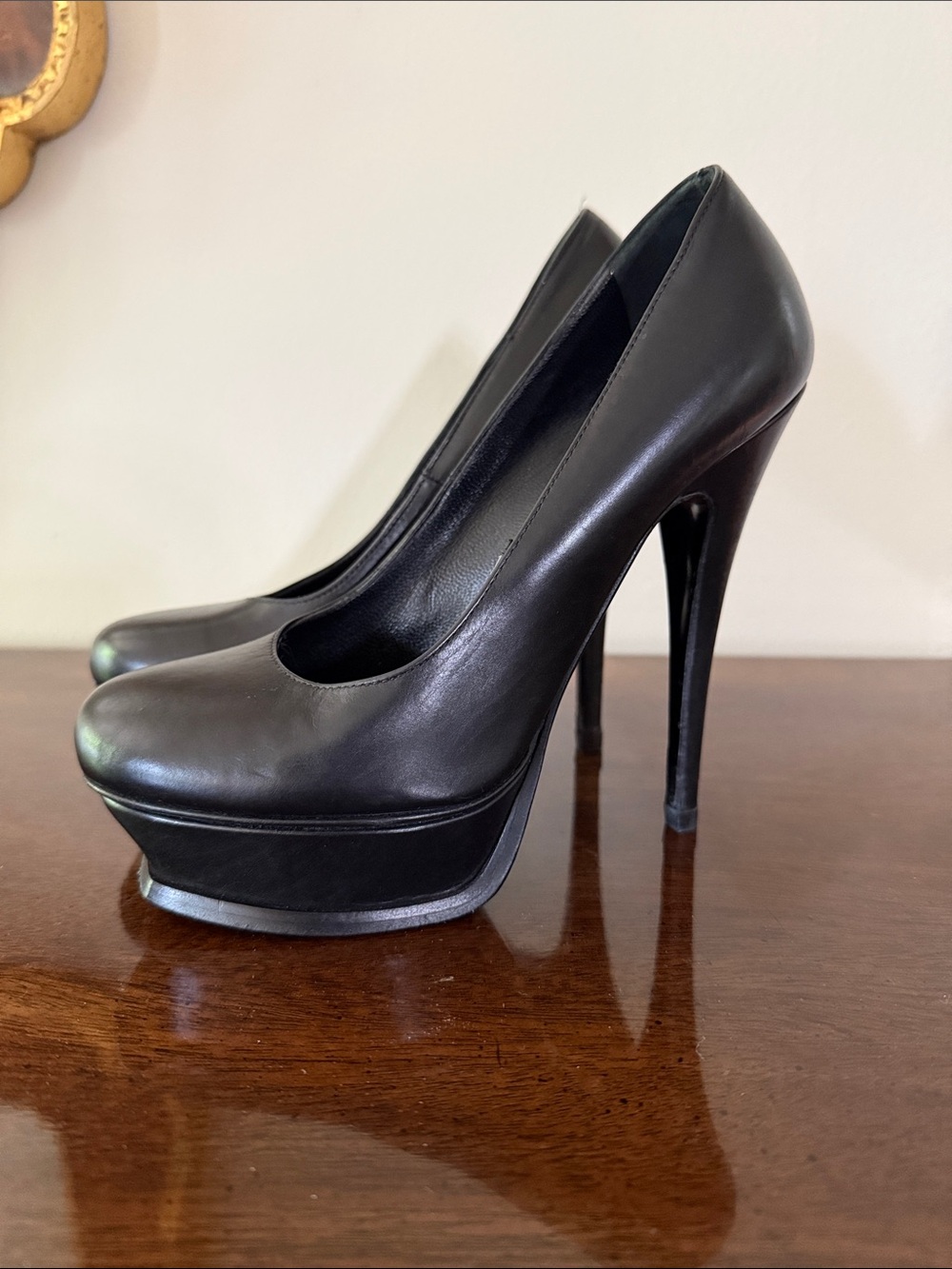 Saint Laurent Black Leather Platform Stiletto Pumps